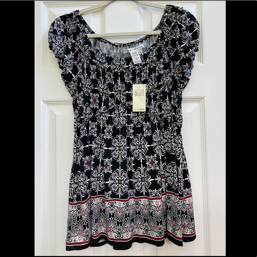 NWT Max Studio Empire Peasant Top L